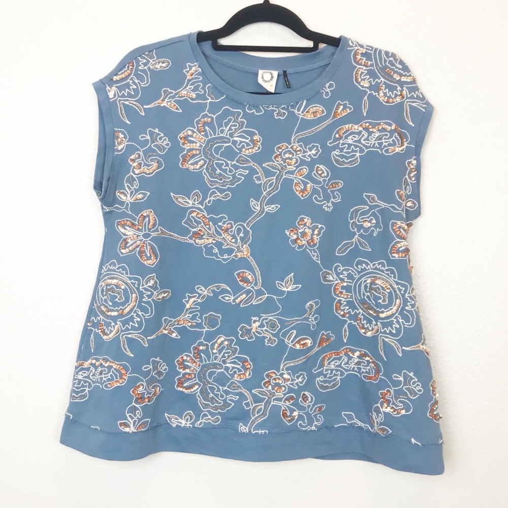 Anthro Akemi + Kin Embroidered and Sequined Top